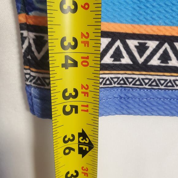 Venus Blue Sleeveless Dress Size L Tribal Print Stretch Bodycon 35" Length - Picture 7 of 9